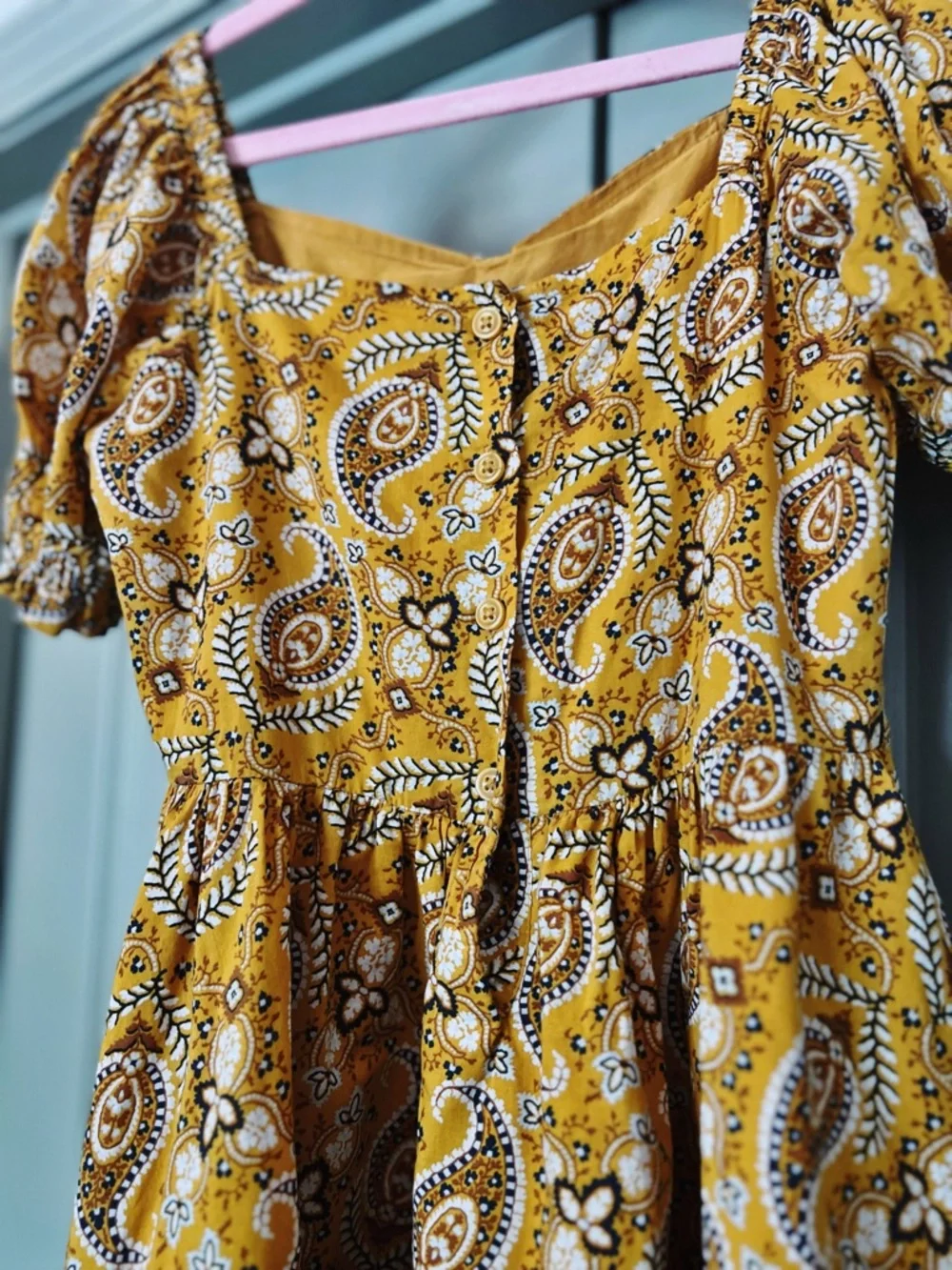 Janie and Jack Paisley Dress Size 8 Mustard Yellow Boho Puff Sleeve